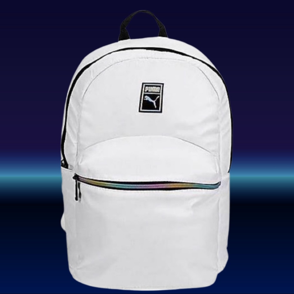 White backpack with rainbow zipper